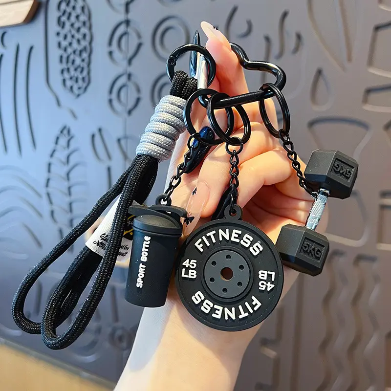 Creative Mini Gym Keychain Set – Adorable Silicone Dumbbell, Kettlebell & Weight Plate Key Rings, Trendy Fitness Accessories for Bags & Keys