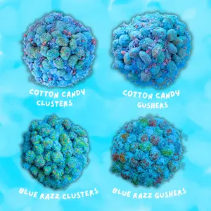 Flavoritos Sweet And Sour 4-Pack - Cotton Candy Gushers & Clusters, Blue Sour Razz Gushers and Clusters, Assorted Flavors, 7oz/14oz Bags, US Snack Bonbon