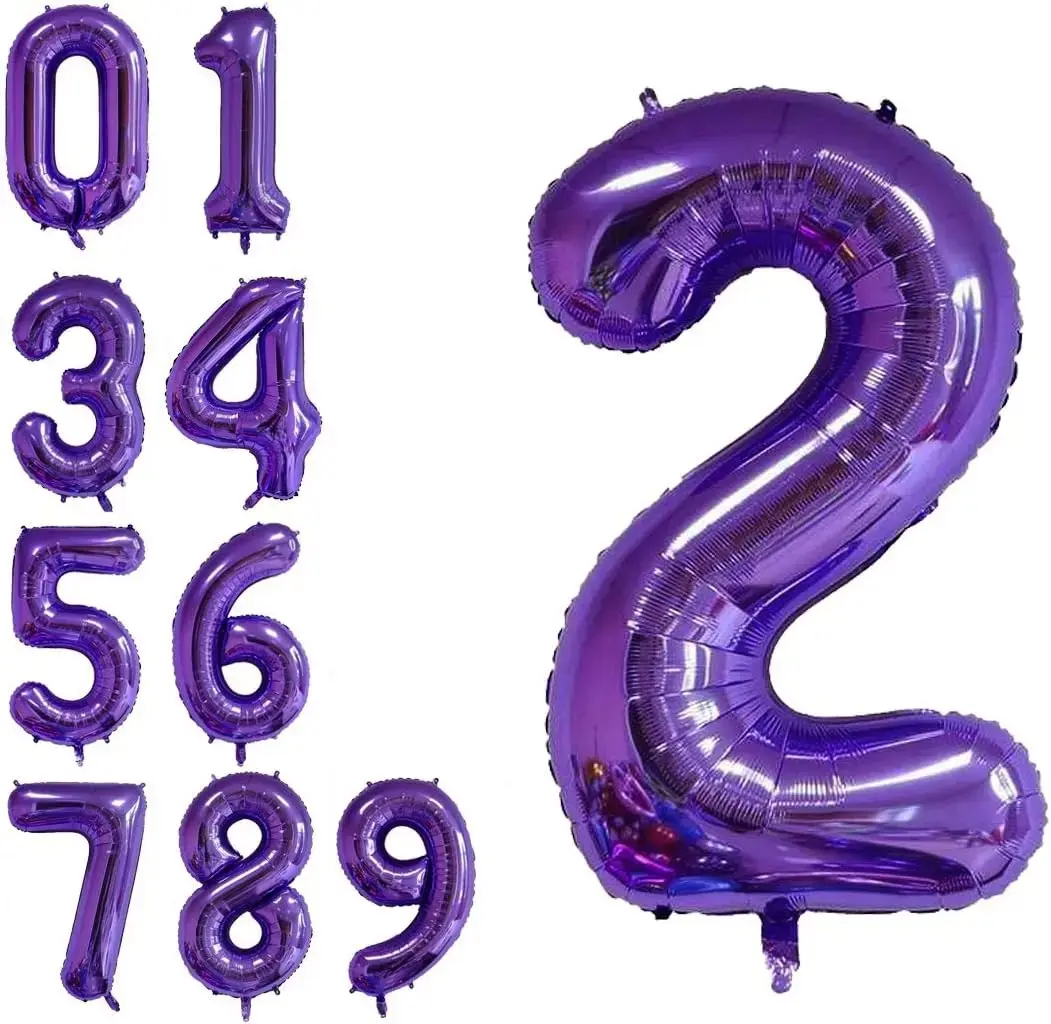 40 Inch  Purple Number 2  Giant s Prom s Helium Foil Mylar Huge Number s for Birthday Party Decorations/Wedding/Anniversary