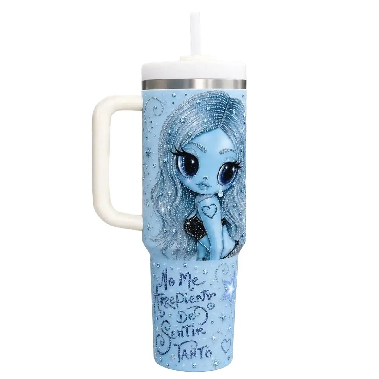 La Bichota No Me Arrepiento de Sentir Tanto New Album 2026 40oz Stainless Steel Tumbler with Handle and Straw, Bichotas Fandom Latin Pop Insulated Travel Mug, Reggaeton Music Fan Cup, Colombian Queen Gift for Women