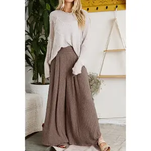 Upcycled High-Rise Wide Leg Knit Sweater Palazzo Pants with Pockets, Light Weight, Cable Knit, Plus Size Wide Leg, Tall Women Pants