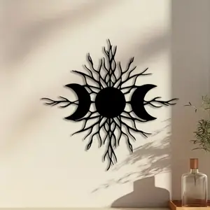 1pc Moon Phase Tree Metal Wall Art, Moon Phase Tree Statue Mural, Perfect for Office Wall, Bedroom Wall Decor, Halloween Decor, Ideal Gift for Mystical Lovers, Powder-Coated Metal, Art Wall Decoration