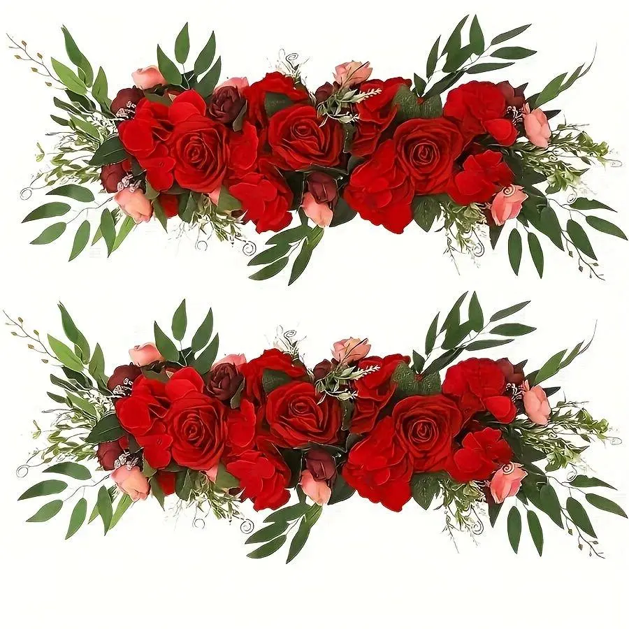 High-End Rose Curtain Flowers, Wedding Arch Artificial Rustic Flower Decor, Faux Decorative Flowers, Leaf Rose Peony Door Wreath for Home Wall Table Party Decoration