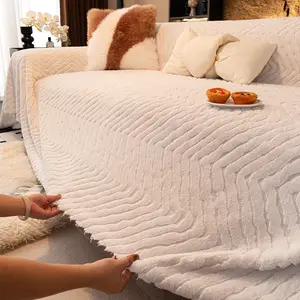 1pc Fashion Classic Rabbit Fur Quilted Sofa Cover, Washable Sofa Slipcover, Soft Warm Plush Couch Protector, All-Purpose Home Decor for Bedroom Living Room Dining Room