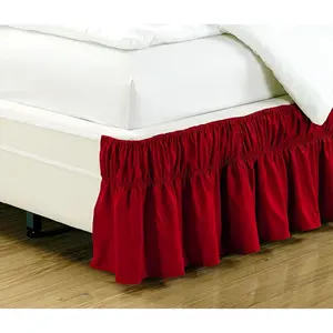Fancy Collection Queen - King Easy Fit Bed Ruffle Wrap Around Elastic Bed Skirt with 17" Drop New Easy Install Solid Red