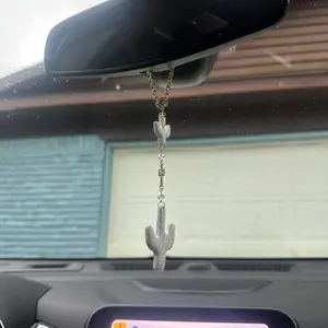 Cactus Rear View Mirror Car Charm Hanger - Sun Catcher, Car Accessories, Unique Design for Enhanced Visibility