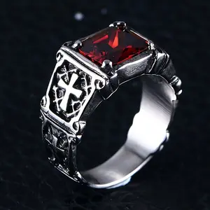 Cross-Border Hot-Selling Men'S Cross Ring, Personalized, Domineering, Trendy, Hip-Hop Ring, Black Stone Opening Finger Ring for Men, Alloy Jewelry, Minor Flaws Are Unavoidable
