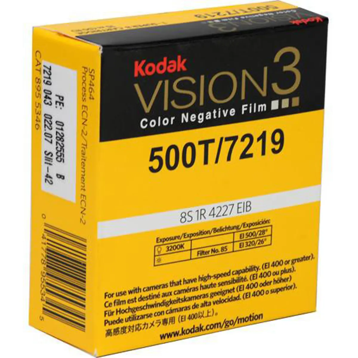 Kodak Durable VISION3 500T/7219 Color Negative Camera Film, SP464 Super 8 Cartridge, 50' Roll, Acetate Base, Low Grain for Filmmakers