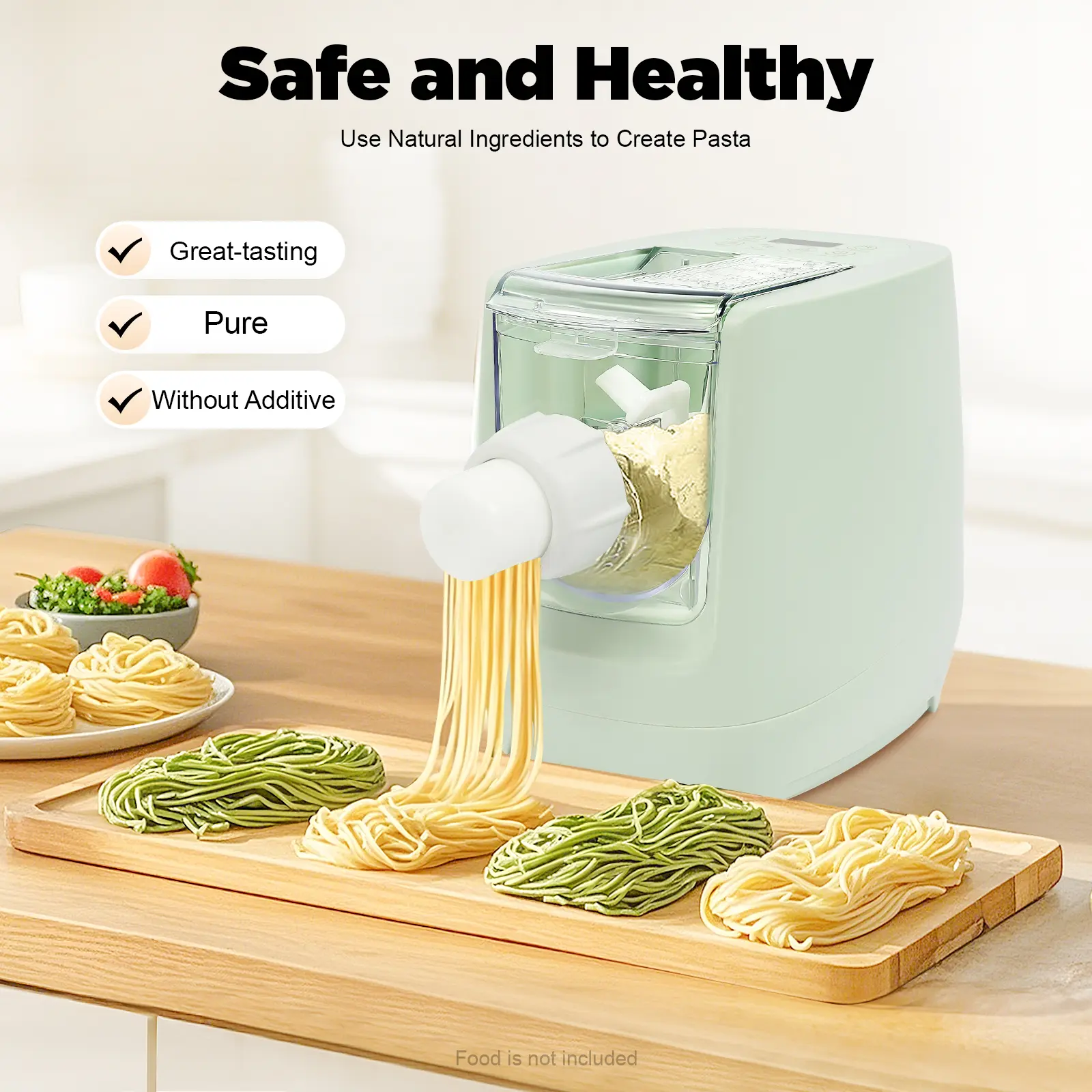 green electric pasta maker countertop noodle machine 260W 110V US plug LED control with 13 molds dishwasher safe removable parts homemade pasta dumpling skin maker