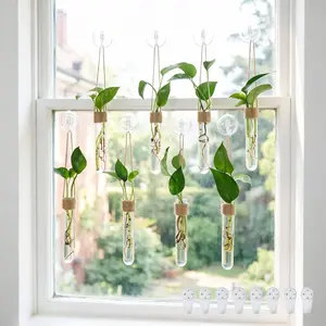 8 pcs Propagation Stations Plastic Plant Propagation Tubes with Suction Cups & Traceless Nails Easy to Install Wall Hanging Planter Terrarium Vase for Plant Propagation