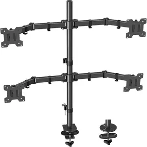 Quad Monitor Stand, 4 Monitor Mount for 13 to 32 inch Computer Screens, Hold up to 17.6lbs Each, Fully Adjustable Stacked 4 Monitor Desk Mount, VESA Mount, C clamp/Grommet Base