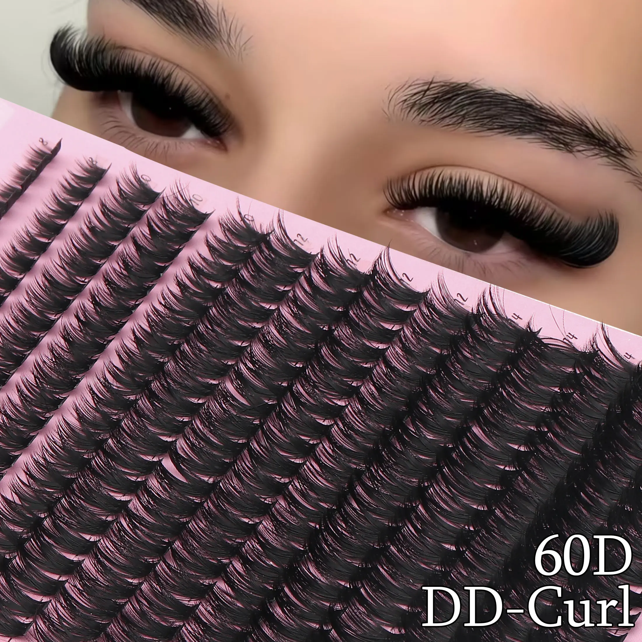 14 Rows 60p Eyelash Patch, Volume Lash Clusters, Dense C Curl, Eyelash Extension, Individual Volumized False Eyelashes, Cosmetic Eyelashes
