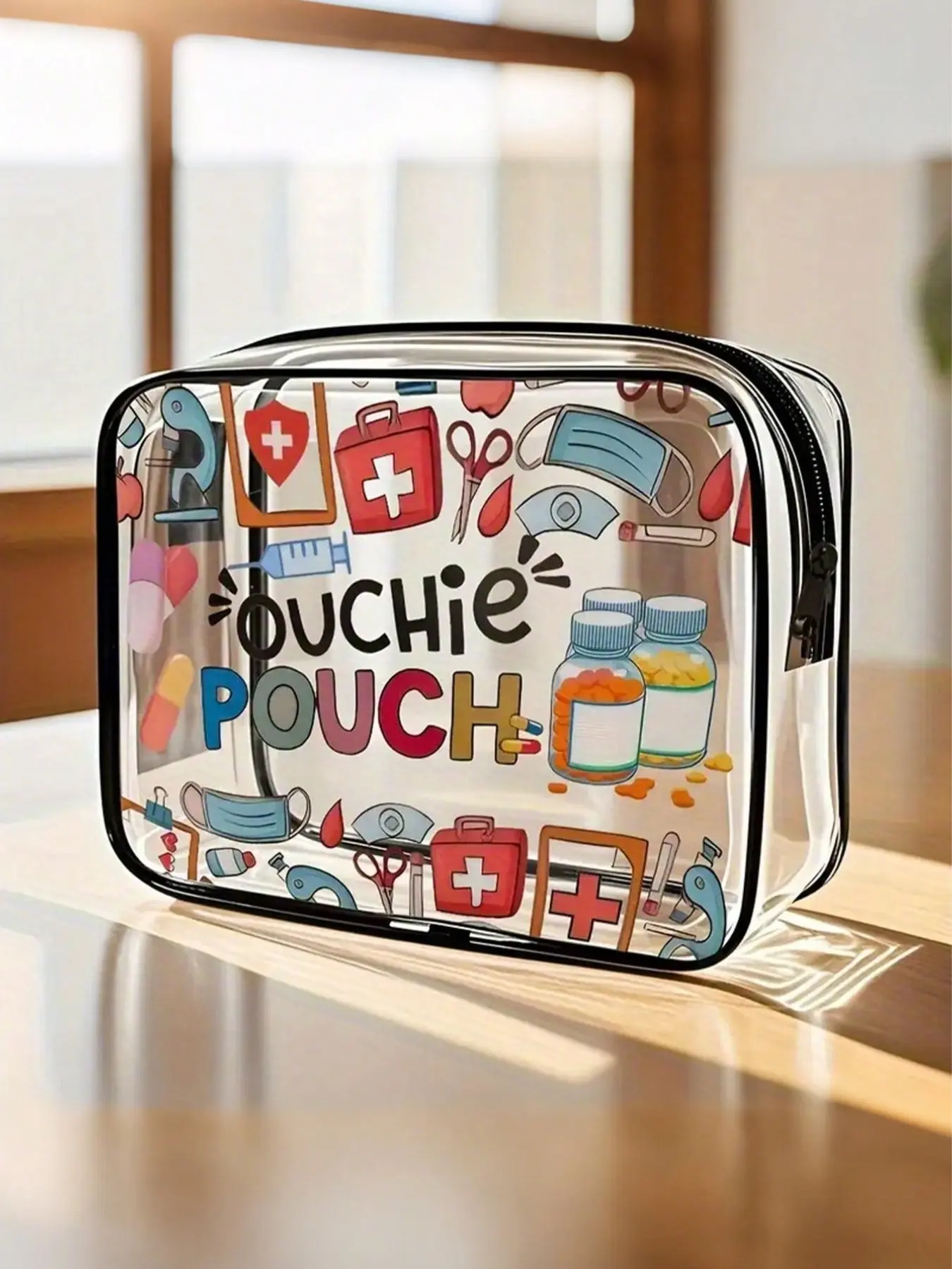 Ouchie Makeup Bag, Cute Cartoon Bandage Design, High-Quality PVC Material, Large Capacity Travel Toiletry Bag, Tsa Certified Portable Organizer, Cosmetic Pouch, Cosmetic Bags, Travel Essentials
