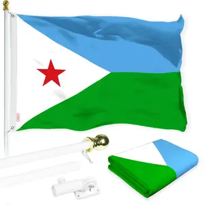 G128 Combo Pack: 6 Ft Tangle Free Aluminum Spinning Flagpole (White) & Djibouti Djiboutians Flag 3x5 Ft, LiteWeave Pro Series Printed 150D Polyester | Pole with Flag Included