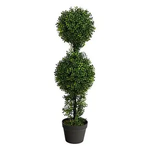 Nearly Natural 34 in. Boxwood Double Ball Topiary (Indoor/Outdoor)