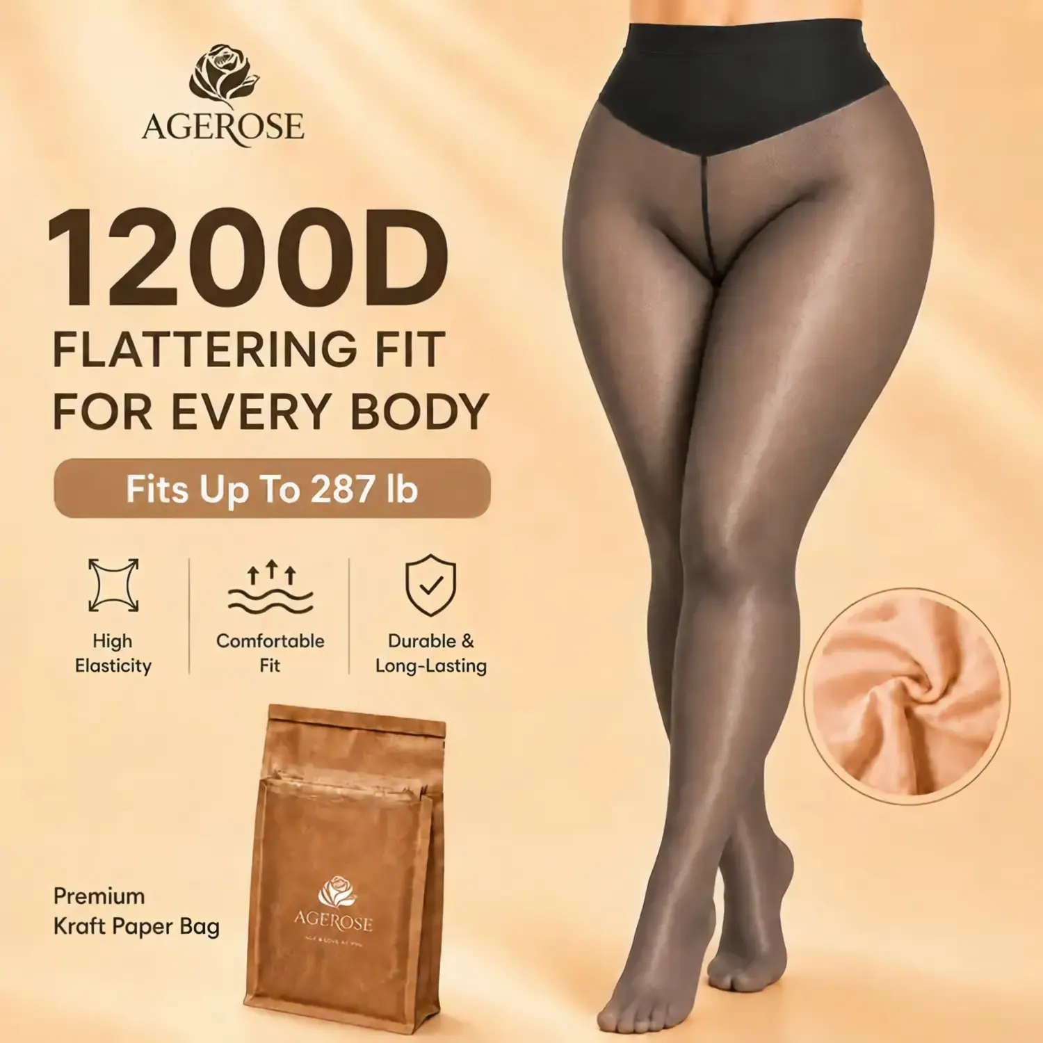 AgeRose Women's Faux Sheer Fleece-Lined Tights - Skin-Like Thermal Pantyhose with High-Stretch Slim Fit, Warm Fabric Leggings for Winter Outfits, Everyday Fashion, Matching, Clothes