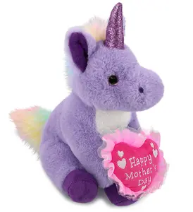 DOLLIBU 9" Purple Unicorn Stuffed Toy - Mother's Day Embroidered Heart Plush, Super-Soft Polyester Material, Gentle-Touch Texture