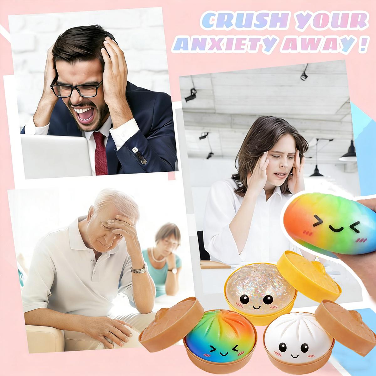 Cute Dumpling Squishy Toy Blind Box – Expressive Steamed Bun Fidget Toy, Soft TPR Stress Relief Squeeze Toy, Funny Food Squishy for Kids, Desk Toy Gift for Birthday, Valentine's Day, Easter