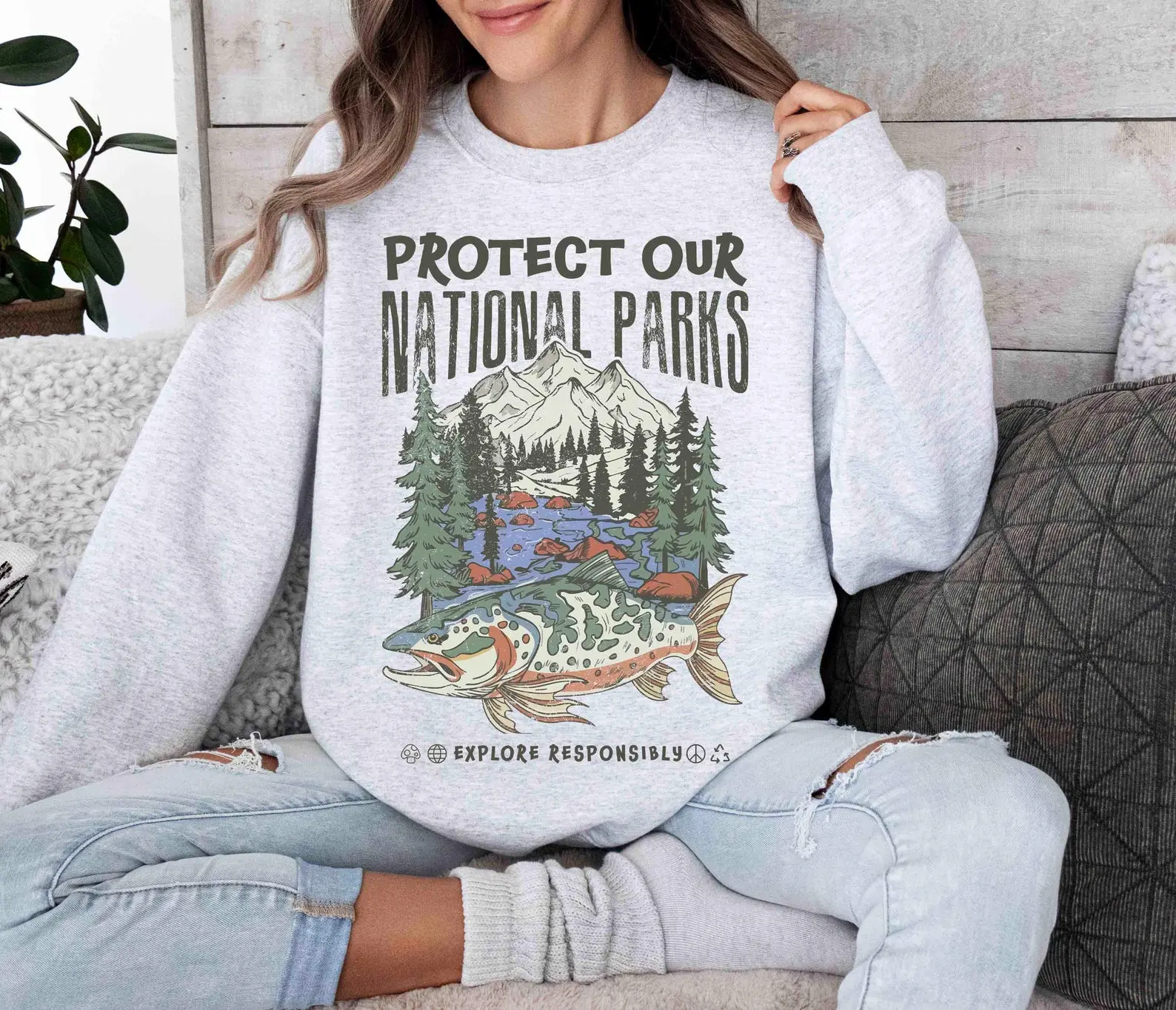 [Sale off up to 50%] 90s National Parks Unisex Sweatshirt Granola Girl Shirt Respect the Local Wildlife Pullover Camping Clothes Hiking Hoodie Wanderlust Shirt