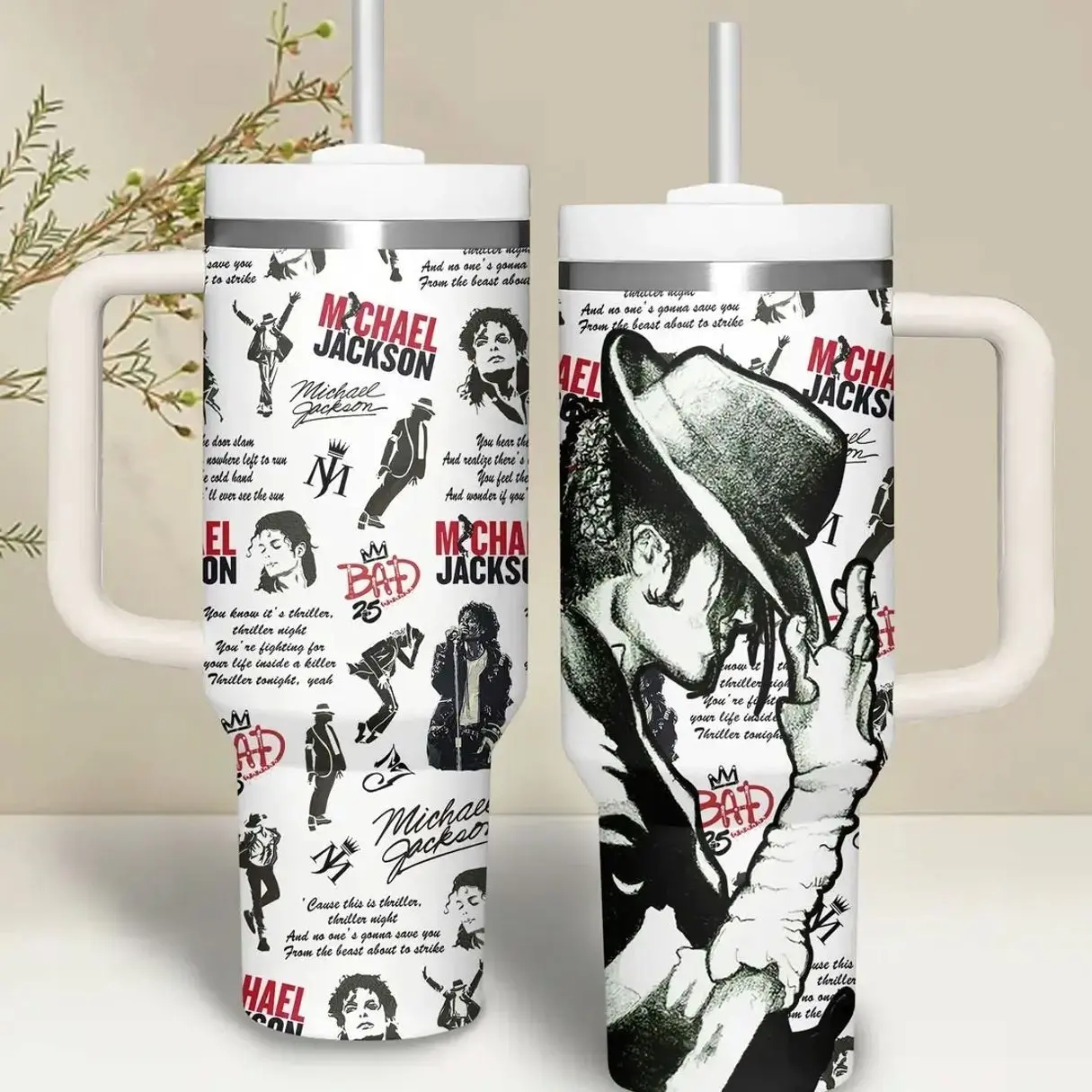 Michael Jackson 2026 Edition King of Pop 40oz Water Bottle Large Reusable Food Grade Stainless Steel Tumbler Leak Proof Stylish Moonwalk Collage Typography Birthday Holiday Gift for Fans Teens Perfect for Office Home School Travel
