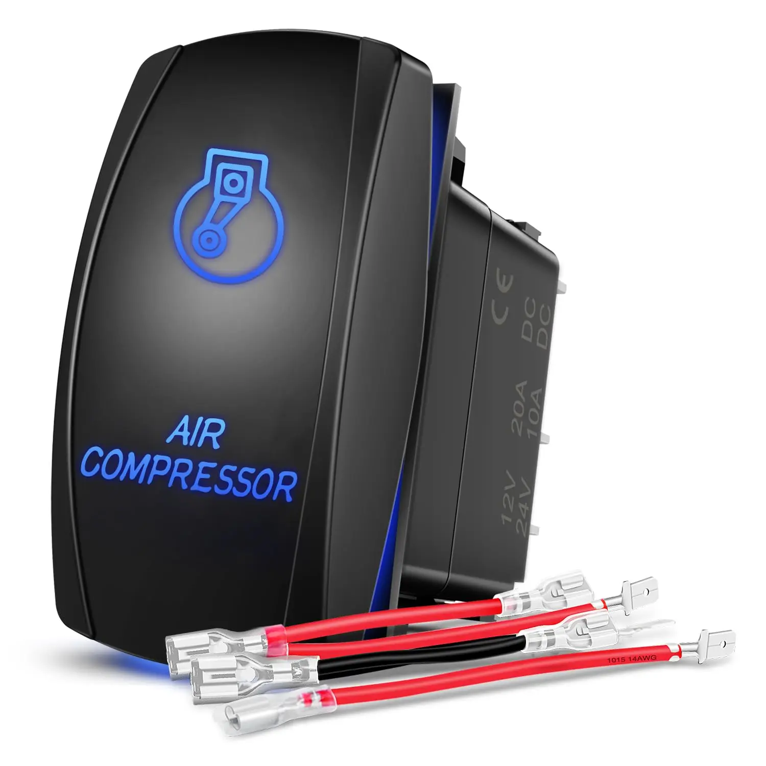 Nilight Air Compressor Rocker Switch Led Light Bar Switch 5 Pin Laser On Off SPST switches 20A/12V 10A/24V Switch Blue with Jumper Wires Set for Cars Trucks Boats ATVs UTVs RVs.
