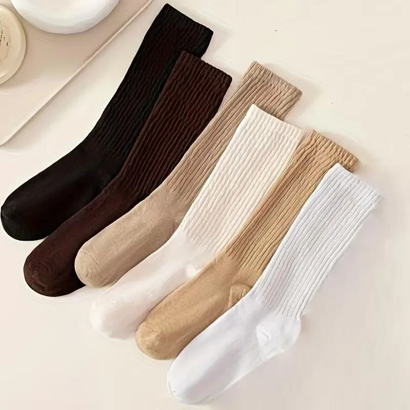 Women's Slouchy Crew Socks 5 Pack, Soft Cozy Mid Calf Socks for Fall Winter, Casual Fashion Socks for Boots Sneakers Everyday Wear