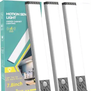 Under Cabinet Lighting, Equipped with Motion Sensor, Rechargeable Battery Operated，3-Level Adjustable Brightness, 3 Pack Magnetic Under Counter Lights for Kitchen, Closet, Pantry, 7.8"