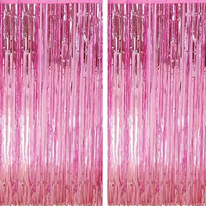 2 Pack Backdrop Party Decorations Tinsel Curtain Party Backdrop Foil Fringe Birthday Decorations Photo Booth Streamer Backdrop Pink Theme Bachelorette Graduation Decor