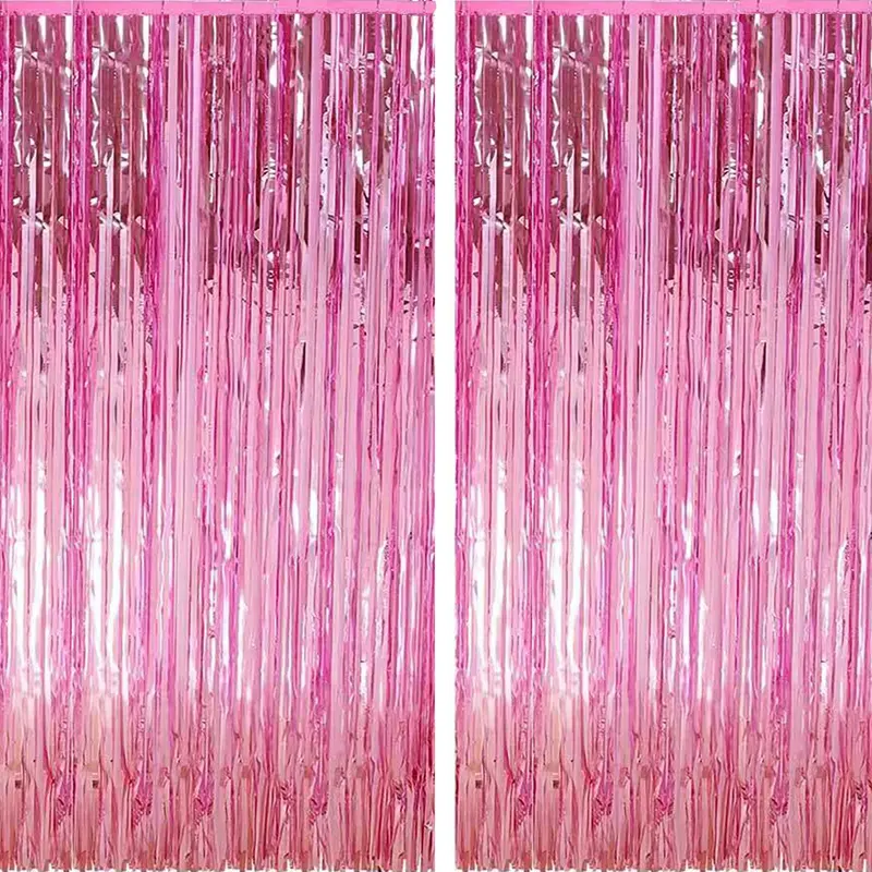 2 Pack Backdrop Home Party Decorations Tinsel Curtain Party Backdrop Metallic Foil Fringe Reflective Birthday Decorations Photo Booth Streamer Pink Theme Bachelorette Graduation Decor