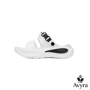 Adjustable Strap Platform Slide Sandals White & Black Soft EVA Cushioned Non Slip Open Toe Lightweight Summer Outdoor Beach Shower Walking Slip On Shoes