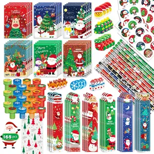 168 Pcs Christmas Party Favors Bulk for Kids-24-Pack Christmas Stationery Set for Stocking Stuffers, Christmas-Themed Classroom Gift Exchange School Games Prizes Carnival Events