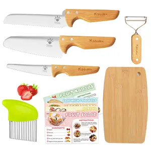 Kids Knife Set for Real Cooking 11 PCS, BPA-free Kids Cutting Board and Knife Set，Children Kitchen Chef Knife Set, Stainless Steel Blade