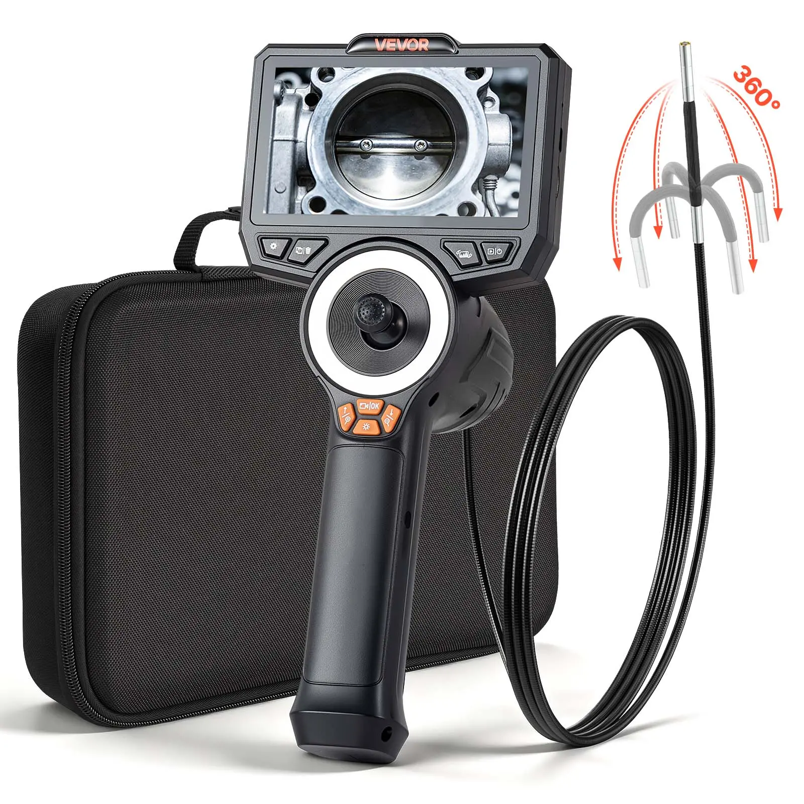 【BackToSchool】VEVOR Articulating Borescope Automotive Tool - 3.9mm Ultra-Slim Lens, 4-Way 360° Articulated Endoscope with Light, 4.5" HD IPS Screen, 8X Zoom Scan Tool Automotive, 4.9FT Cable for Auto, Tight Mechanical Equipment, Automotive Tools, Scan Too