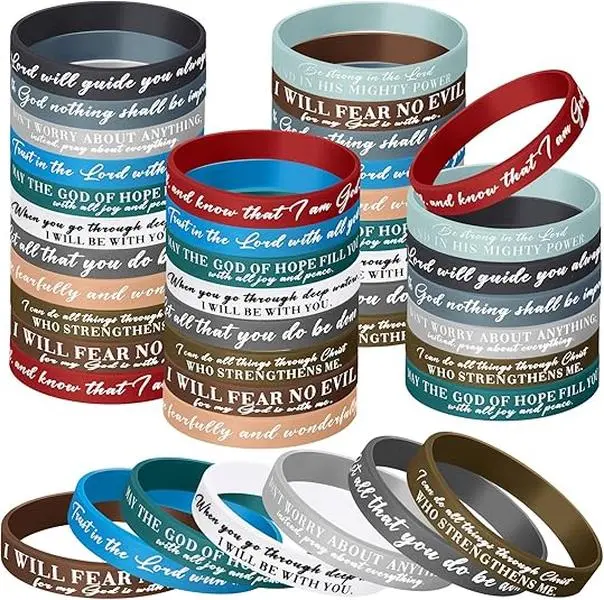 Unisex Christian Silicone Bracelet 24-Pack - 12 Elegant Colors, Inspirational Bible Quotes, Religious Christmas Gifts for Family Faith Enthusiasts, Casual Wear, Baptism Party Favors, Inspirational Words, Quotations, Baptism Celebrations