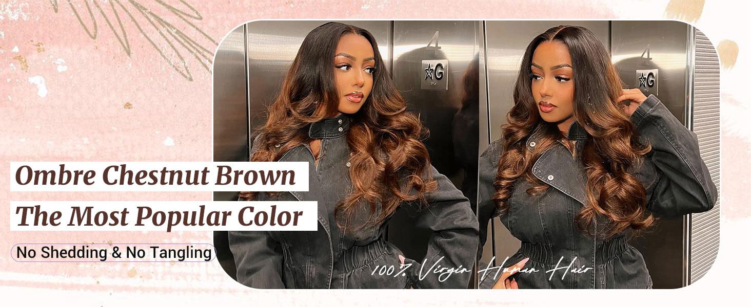 MISSTOO Brown Highlight Body Wave Human Hair Bundles Brazilian Remy Ombre Blonde Wavy Sew in Piano Color T1B/30 Human Hair Weave Bundles