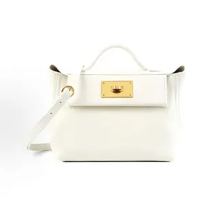 Pre-owned HERMÈS Leather Top Handle Bag Mini 24 White JM AM6802
