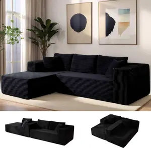 110” No Assembly Compression Boneless in a Box Cloud Sectional Couches for Living Room L-Shape Compressed Sofa, Modern Modular Plush Corduroy Reclining Comfy Fluffy Memory Foam Furniture Home