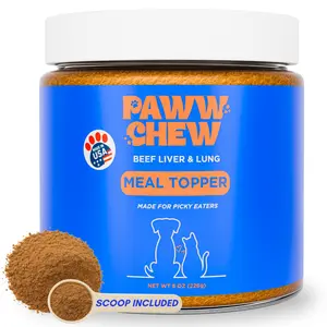 Paww Chew Beef Liver Food Toppers for Dogs & Cats - 100% Natural, High Protein Dog Seasoning for Food, Meal Topper & Appetite Stimulant for Picky Eaters, Liver & Lung Weight Gain for All Breed & Sizes