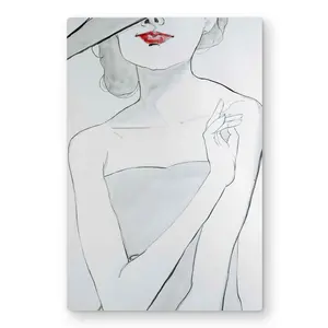 Begin Home Decor C1MP2436A73KW8 24 x 36 in. Woman with Hat - Gray Romantic Metal Print Wall Art for Home Decor