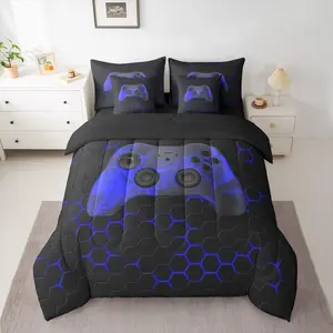 Feelyou Gaming-Themed Bed in a Bag, 7-Piece Video Game Comforter Set with Sheets, Gamepad Geometric Bedding Set for Teens