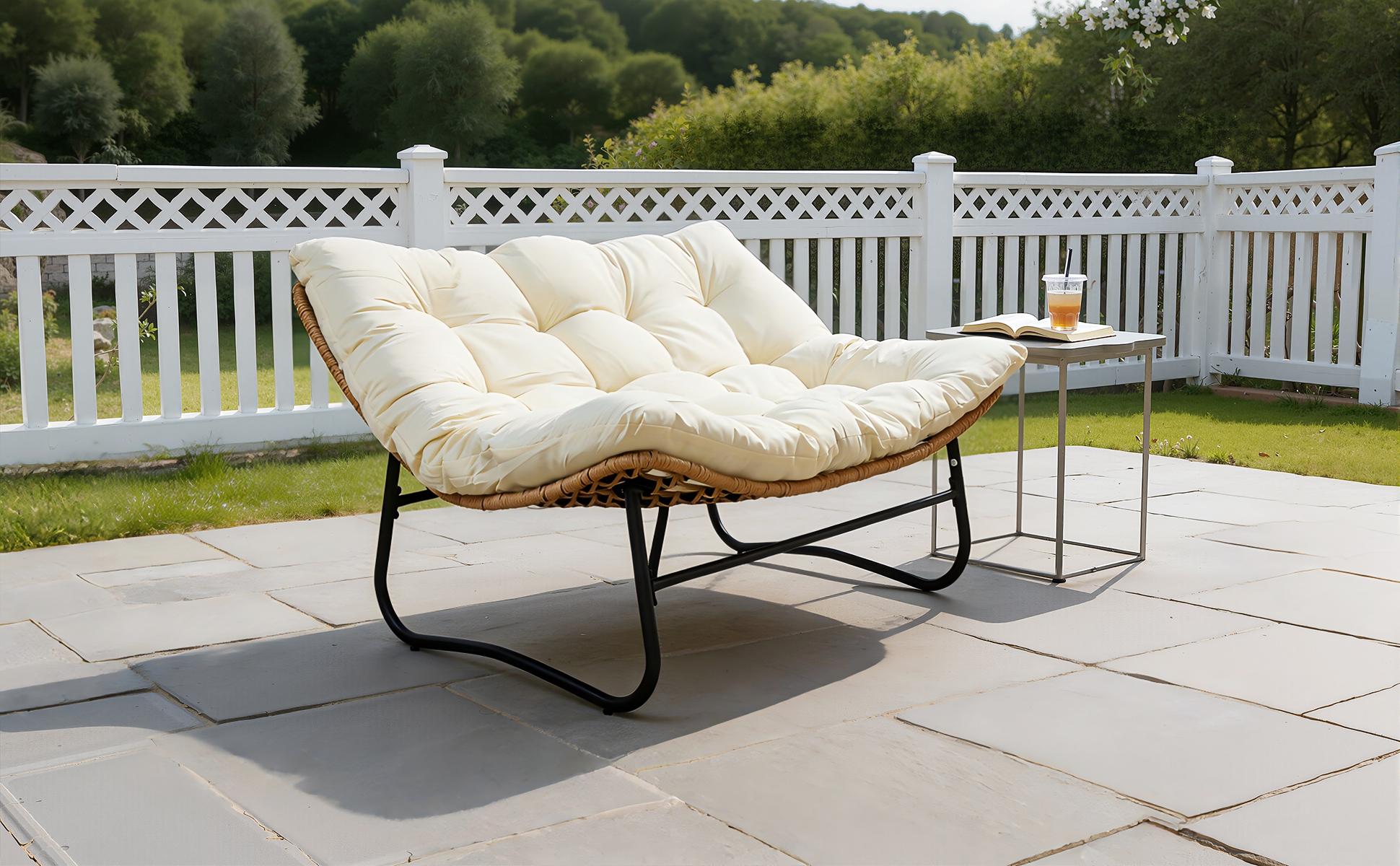 2-Seater Modern Outdoor Rattan Sofa - Patio Lounge Furniture with Fixed Arms, Extra Thick Waterproof Cushions, Easy Setup for Balcony, Garden