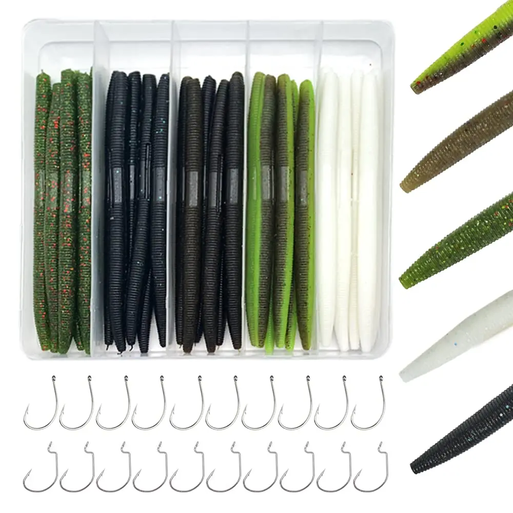 Senko Wacky Worms - Soft Plastic Lures  30pcs Rubber 4-5 Inches For Bass Freshwater & Saltwater Fishing