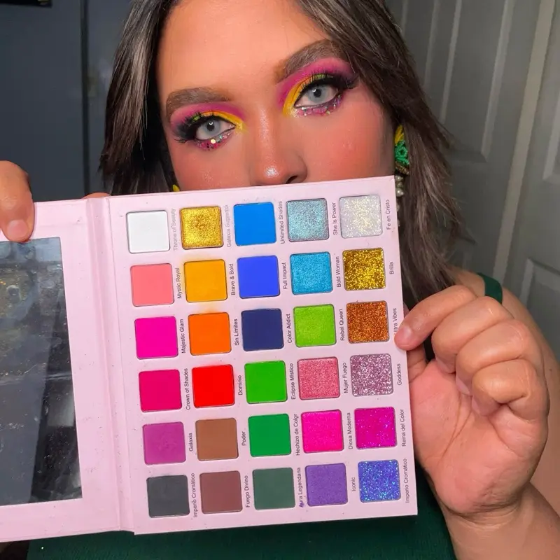 Munequitas Creations by Sarahi Beltran LLC Eyeshadow Palette 30 Colors with Unique Names & Shades Makeup pink