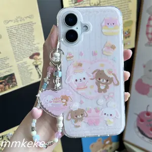Ins Japan Lovely Dessert Rabbit Lace Bunny Cute Cartoon Phone Case For iPhone 16 15 14 13 12 11 Pro Max 14 Plus Y2K Kawaii Cover