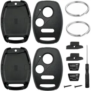 2 Pack Key Fob Shell Case Replacement for Honda Civic LX Accord Crosstour Coupe CR-V CR-Z Pilot Fit Insight Ridgeline Odyssey 2005-2017 3 Button Keyless Entry Remote Key Pad Cover - NO Cutting Require