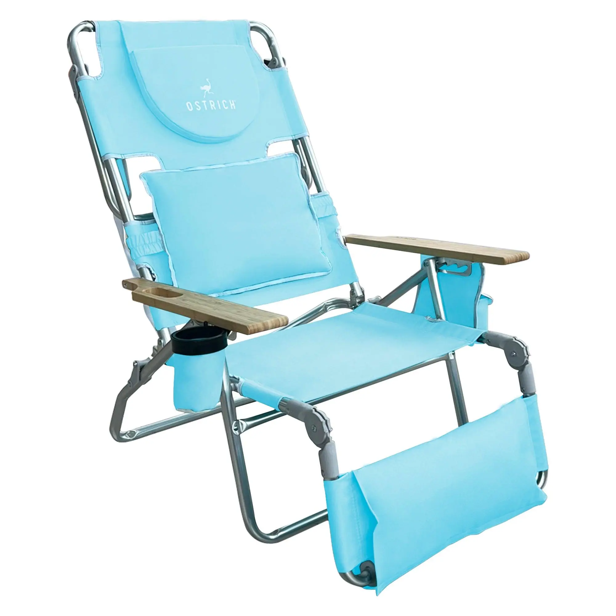 Ostrich The Deluxe 3N1 Lightweight Beach Lounge Chair & Footrest, Light Blue