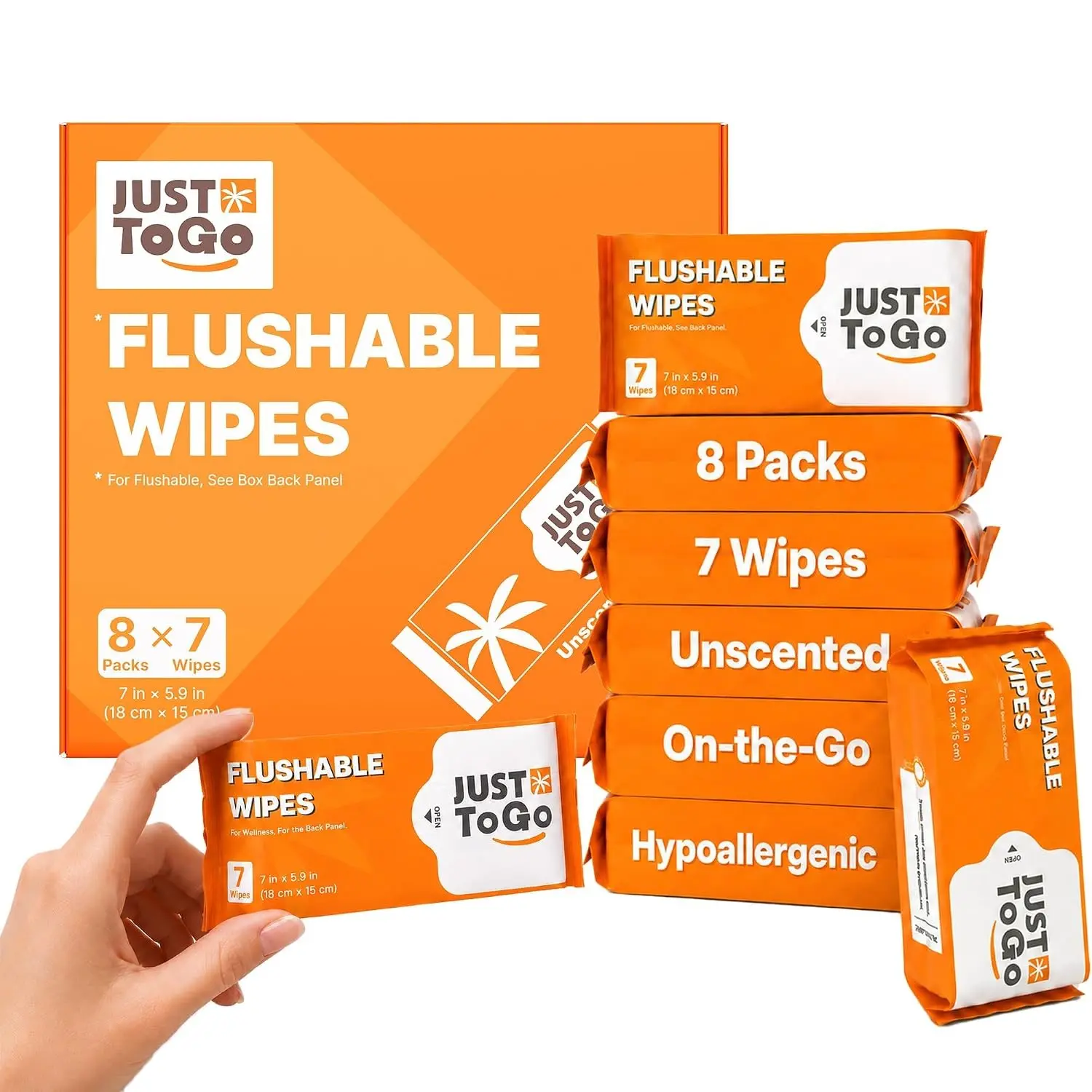 Flushable Wipes Travel Size, Pocket Packs, Unscented, 56 Ct | Septic Safe, Plant-Based Biodegradable, Mini Wet Wipes, Sensitive Skin Friendly, On-the-Go Toilet Wipes, IWSFG, 8 Packs of 56