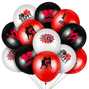 36-Pack Boxing Party Balloons, Red, Black & White Latex Balloons for Boxing Match Decorations
