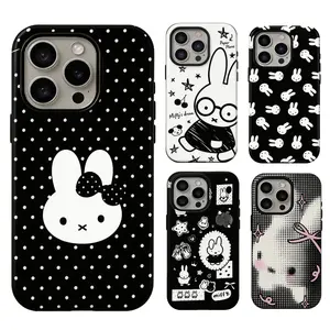 Aesthetic Miffy Bunny Black Series Shell Phone Cases For iPhone 17 Promax 17 Air 16 15 14 13 12 11 Plus Pro & Samsung Galaxy S26 S25 S24 S23 S22 S21 EDGE Plus Ultra FE Hard Shell Protective Cover