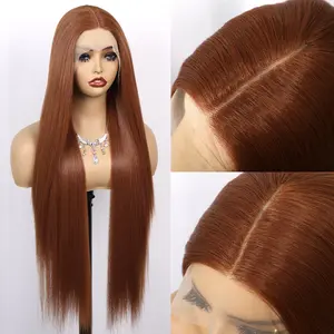 Phyoung Hair Copper Wig Lace Frontal Synthetic Wig Long Straight Prelucked Hair Gluesless Heat Resistant Fiber Hair Gifts for Girlfriend